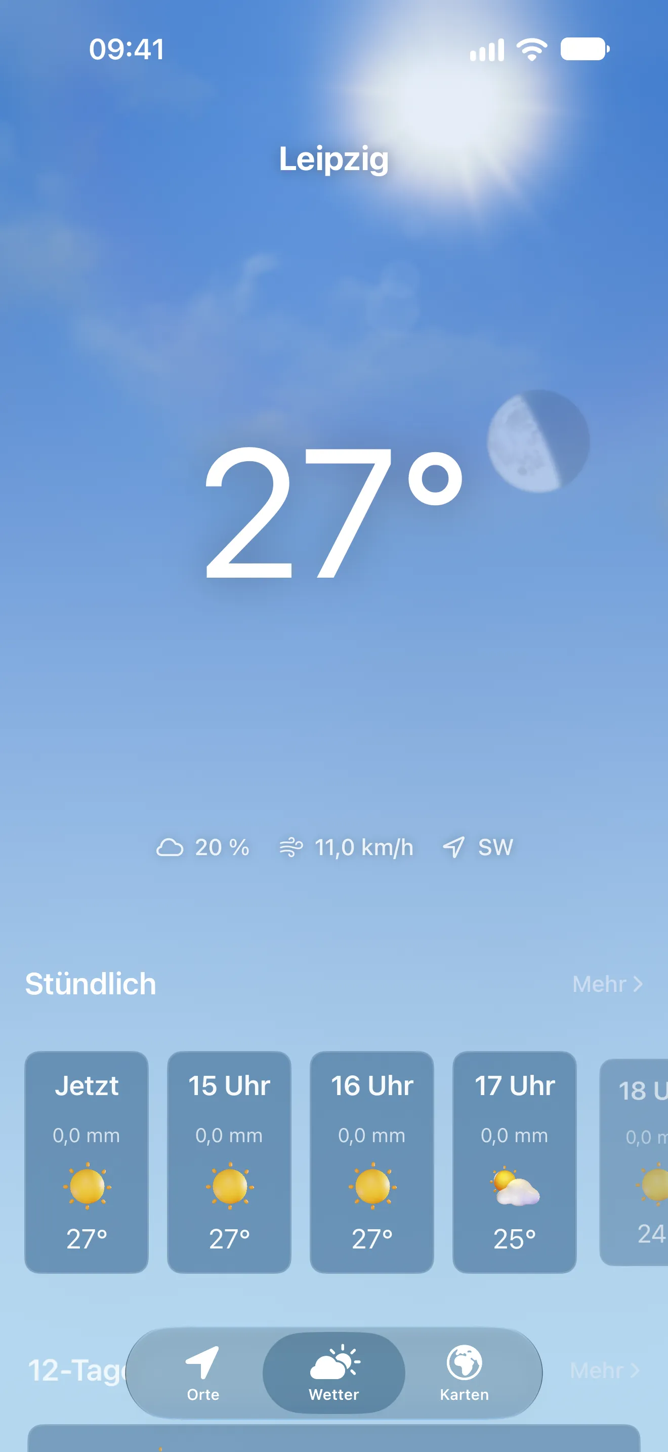 Oscar zeigt 27 Grad und klaren Himmel in Leipzig